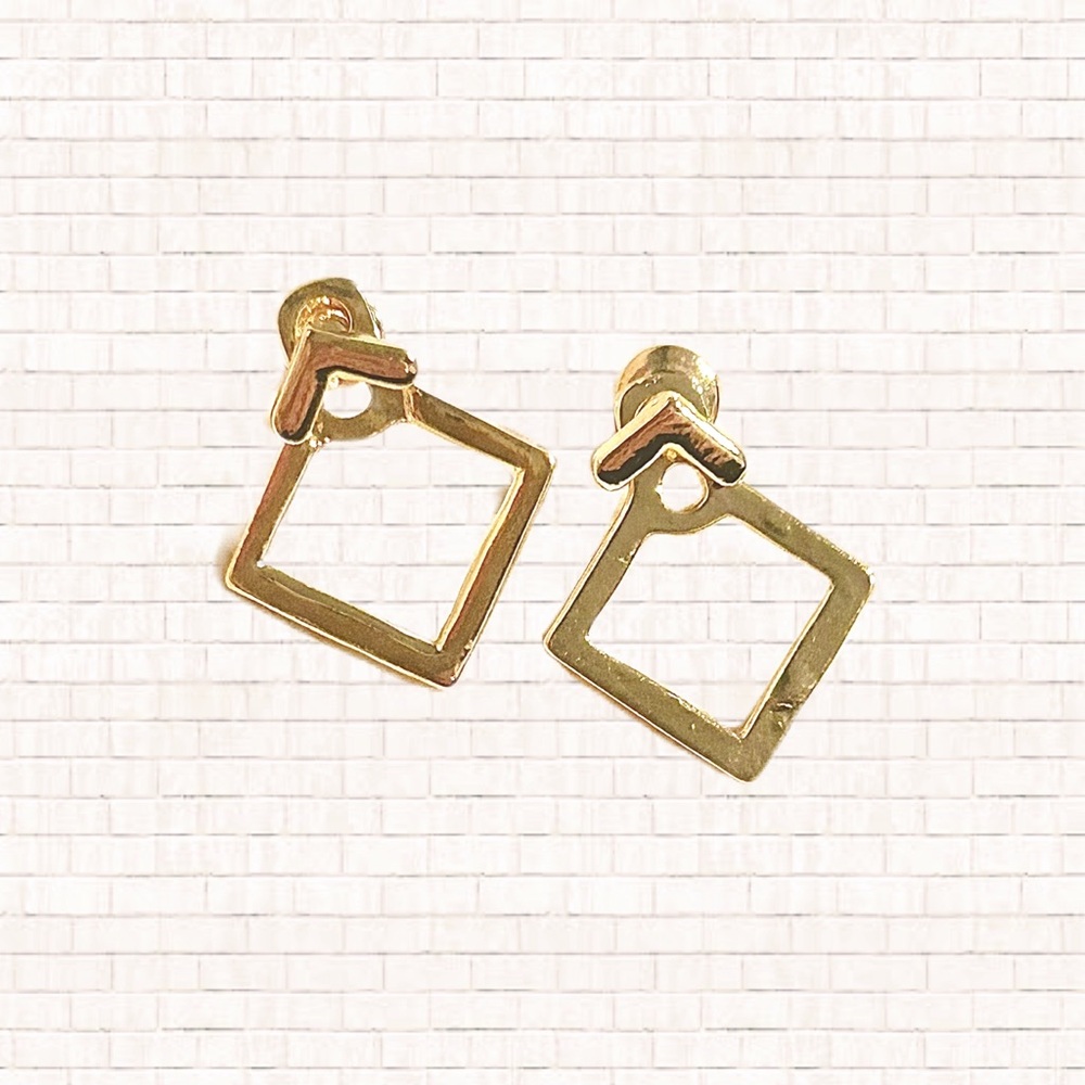Gold layered stud earrings tilted square dangle NWT OBO overlay fashion jewelry